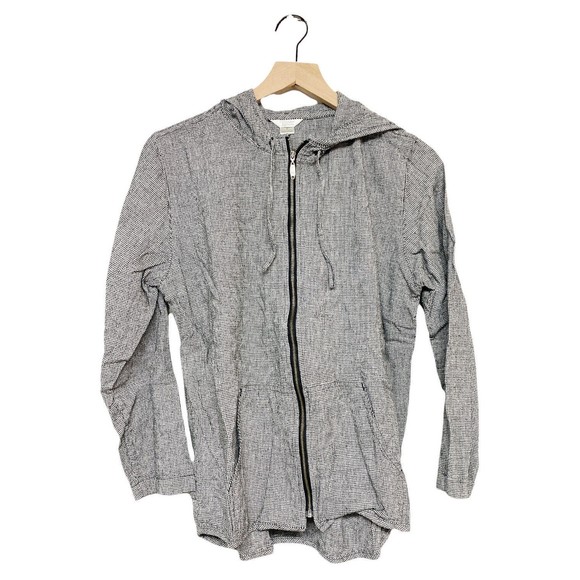 Christopher & Banks Tops - Christopher & Banks Full Zip Jacket Lightweight Women Sz Small Black White Linen